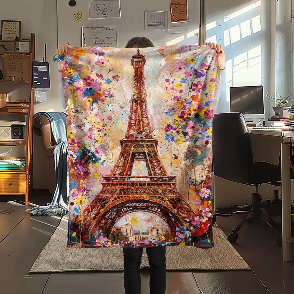 Paris Eiffel Tower Print Flannel Blanket, High quality Comfortable for All Seasons, Home Decor, Warmth and Comfort, Perfect for Christmas Gifts98
