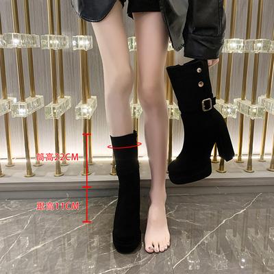 Дизайнерские супер высокие каблуки, короткие ботинки, женские осенне-зимние, ретро, панк, на толстой подошве, замшевые, с низким голенищем, ботинки Мартин