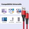 2x Câble USB-C Nylon Charge Rapide pour Xiaomi Redmi 14C 13C, Redmi Note 14/13 4G-5G, Note 13 Pro Plus 5G - Rouge 1M