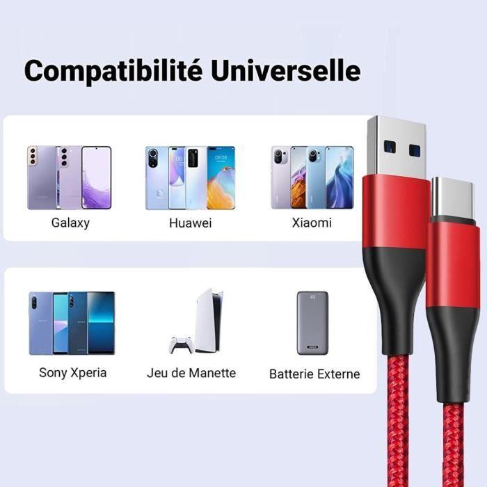 2x Câble USB-C Nylon Charge Rapide pour Xiaomi Redmi 14C 13C, Redmi Note 14/13 4G-5G, Note 13 Pro Plus 5G - Rouge 1M