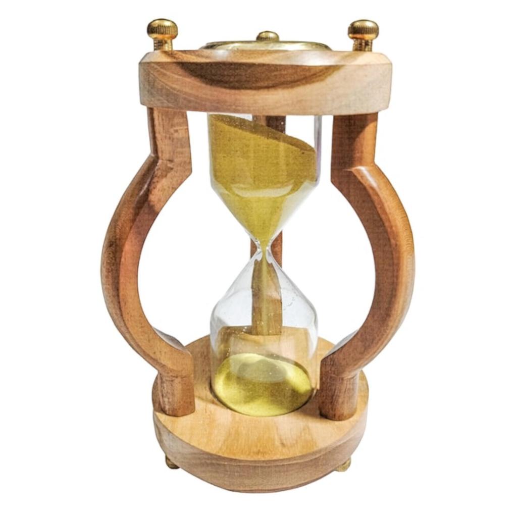 Персонализированные 10-минутные деревянные песочные часы с навигационным компасом(Круглое основание, желтое)- Деревянные украшения для дома, рождественский декор