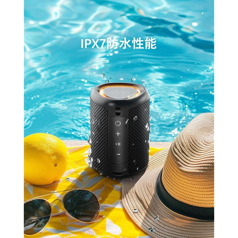 Cooboom Bluetooth Speaker Bluetooth Speaker IPX7 Waterproof Portable Speaker With LED Light Bluetooth5.3 Stereo Pairing 2 Devices Wireless Hands Free