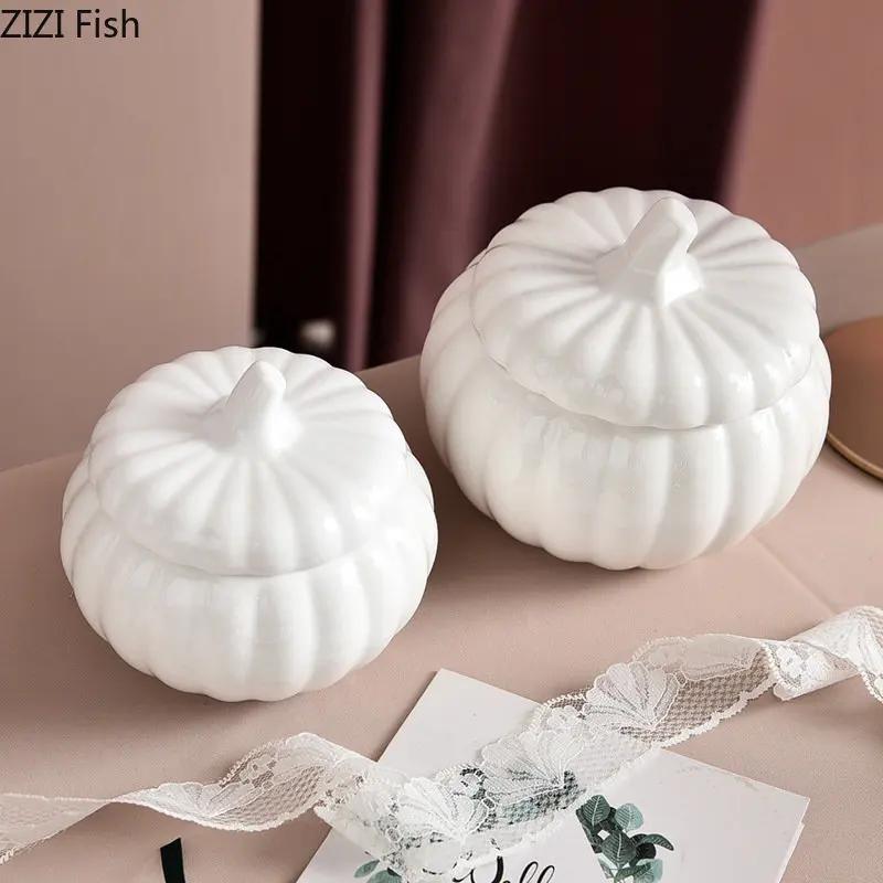 Creative Pumpkin Ceramic Bowl with Cover Hotel Restaurant Ice Cream Dessert Bowl Soup Bowl Nordic Home Kitchen White Tableware