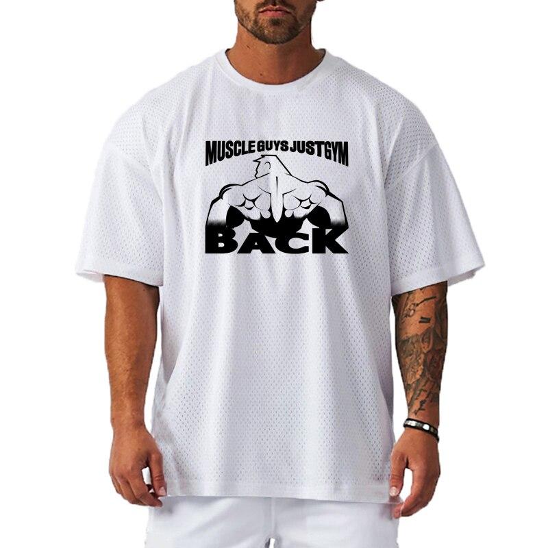 Muscleguys New Loose Bodybuilder T-shirt Summer Breathable Mesh Fitness Clothing Creative Printing Short-sleeved