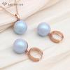 Fashion Round Colorful Simulated-pearl Drop Earrings Jewelry Sets For Women Wedding Elegant Rose Gold Color Pendant Necklace