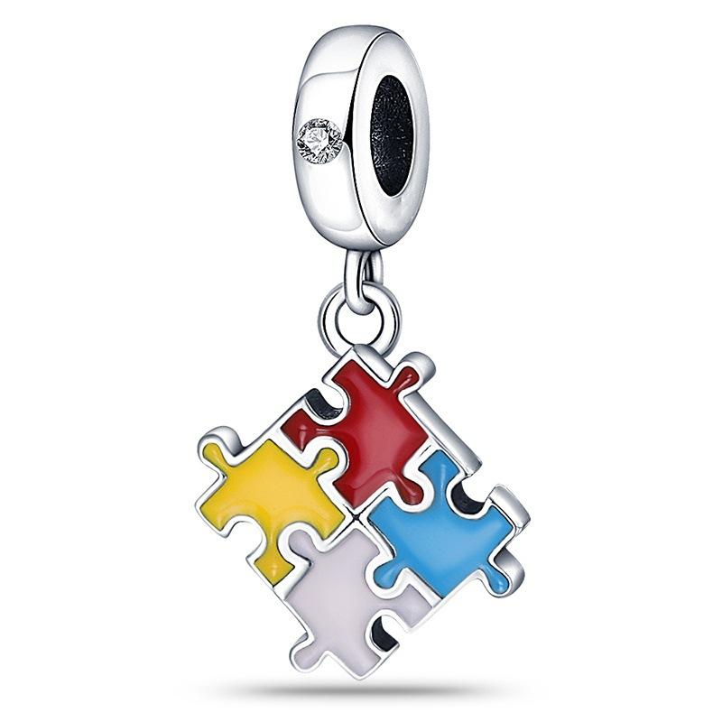 Creative 925 Silver DIY Puzzle Pendant Colorful Bracelet Necklace Beading Kit