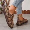 Fashion Women T-Strap Shoes Natural Genuine Leather Flat Shoes Round Toe Buckle Ladies Footwear Autumn Leopard Print 40 Casual Shoes