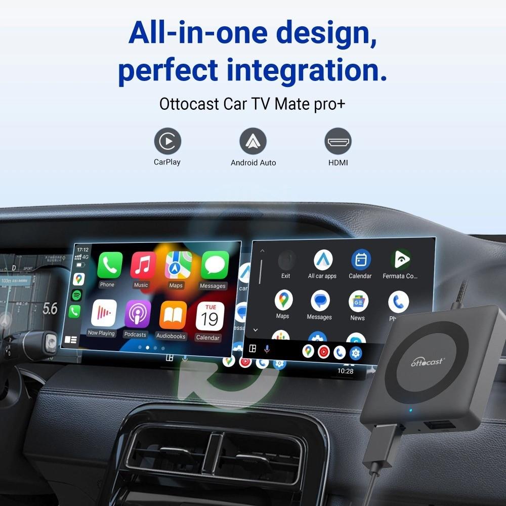 OTTOCAST Автомобильный ТВ-компаньон Pro C4 Беспроводной адаптер CarPlay Android Auto Видеоконвертер HDMI для штатного проводного CarPlay автомобиля