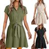Women's Summer Solid Color Fashionable Casual Dress Button Up Short Sleeved Casual Dress