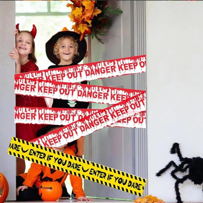 Halloween Isolation Warning Tape with Bold Danger Signs Durable Plastic Material for Yard Haunted House Party Decoration