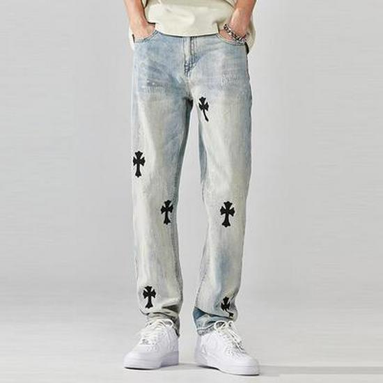 Американская уличная мода: Мужские джинсы свободного кроя с кожаной вышивкой - Зимний тренд, стиль широкие брюки.