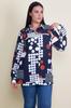 Women's Style Plus Size Shirt Big Size Navy Blue Front Buttoned Patterned Shirt