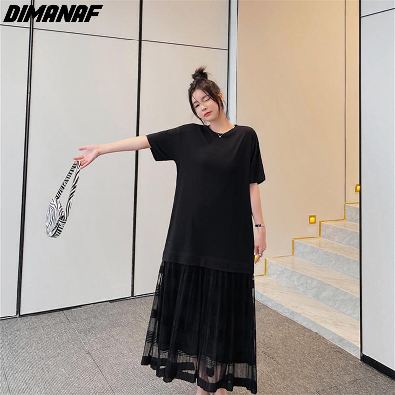 Dimanaf Женское длинное платье Лето Плюс Размер Модная Сетка Черное Свободное Повседневное Oversize