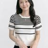Navava Women Daily STripe PoinT Round Neck Crop ShorT Sleeve KniT T shirT Nk3596