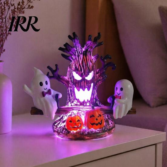 Creative Gothic Style Night Lamp Animated Seesaw Ghost Light, USB Powered 3D Cute LED Decoration with Warm Light Spooky Tree And Pumpkin Design,