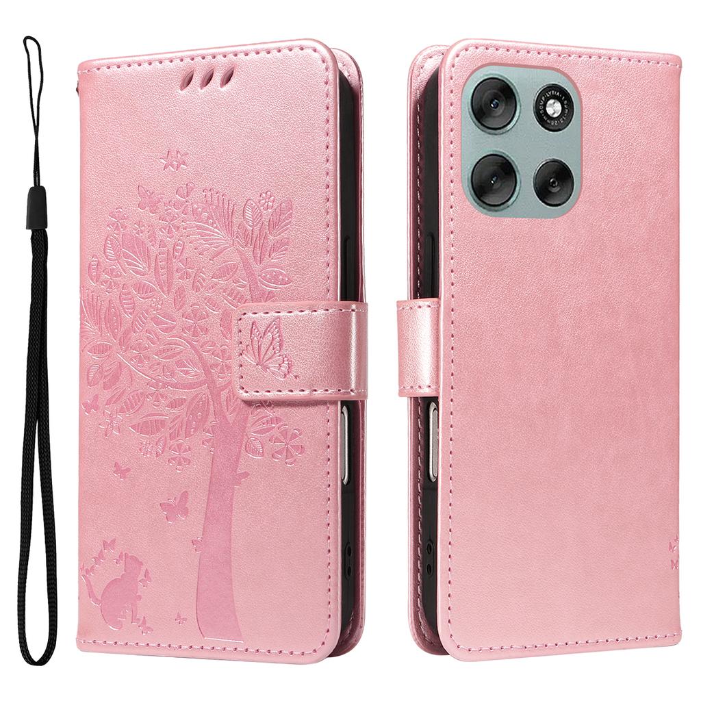 For Motorola Moto G56 5G Phone Case with Stand Cat Tree Pattern Leather Wallet Mobile Cover