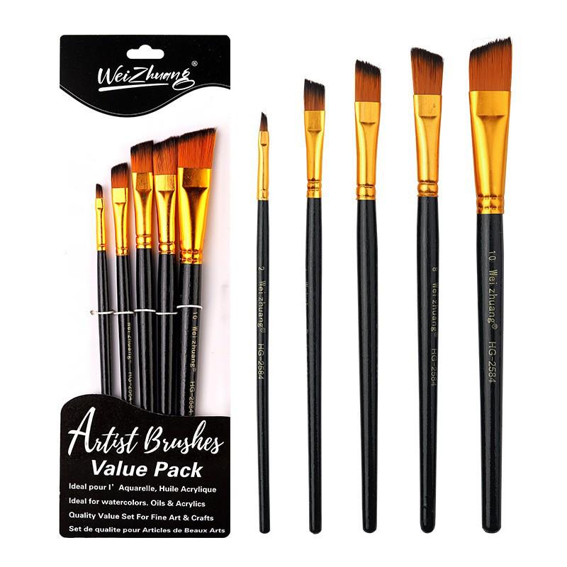 Set of 6 Cross-border Nylon Hair Oil Painting Brushes with Multiple Heads, Pearlescent White Handle, Ideal for Watercolor and Acrylic Art