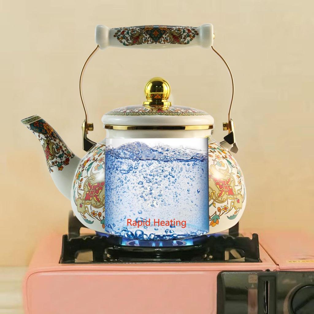 Цветочный эмалированный чайник Винтажный золотисто-бежевый чайник Красочный бохо Чайник для горячей воды Кофейник 2,5 л Фарфоровый чайник с керамической ручкой для плиты