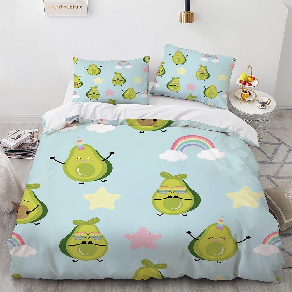 Cartoon Avocado King Queen Duvet Cover Fruit Funny Expression Bedding Set for Kids Teens Adult Green Quilt Cover with Pillowcase