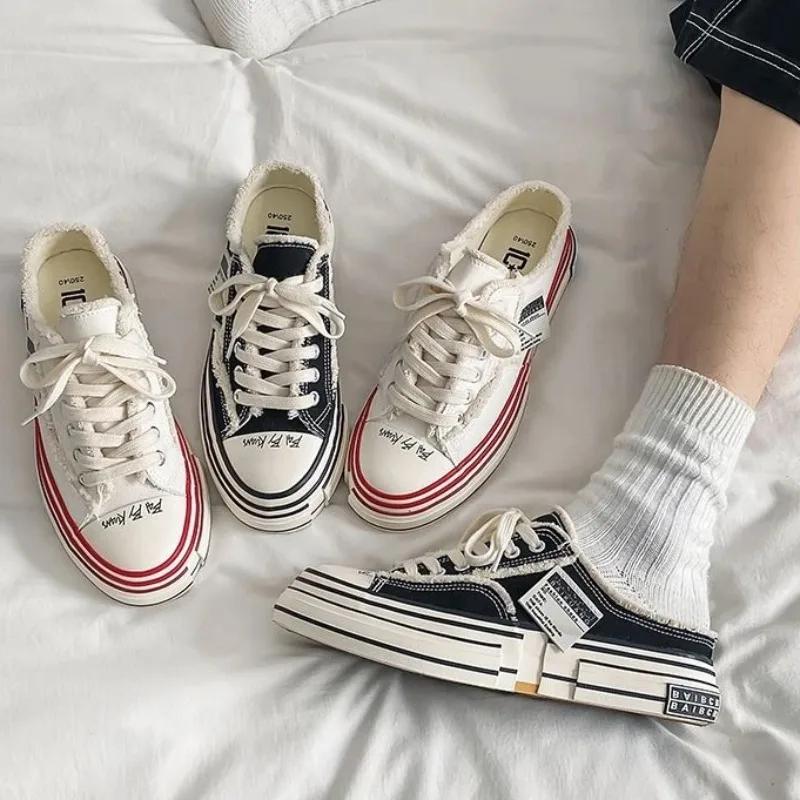 Male Slipper Summer Half Men's Shoe Mules Canvas Pvc Trend 2024 Slides Y2k Elegant With Korean Style Comfortable Fun Sale Style