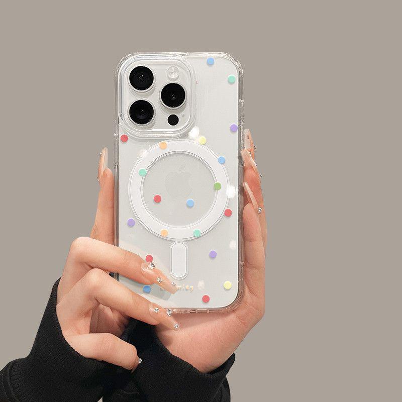 Магнитный чехол для iPhone 15 Pro Max - Мультяшный дизайн с 16 разноцветными точками