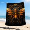 1pc Golden Bee Emblem Throw Blanket Polyester Fiber, Lightweight Flannel, Soft & Warm, All Season Use for Outdoor, Camping Digital Print