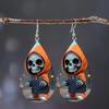 Hooded Themed Halloween Jacket Skull Pattern Droplet Shaped Earrings Acrylic