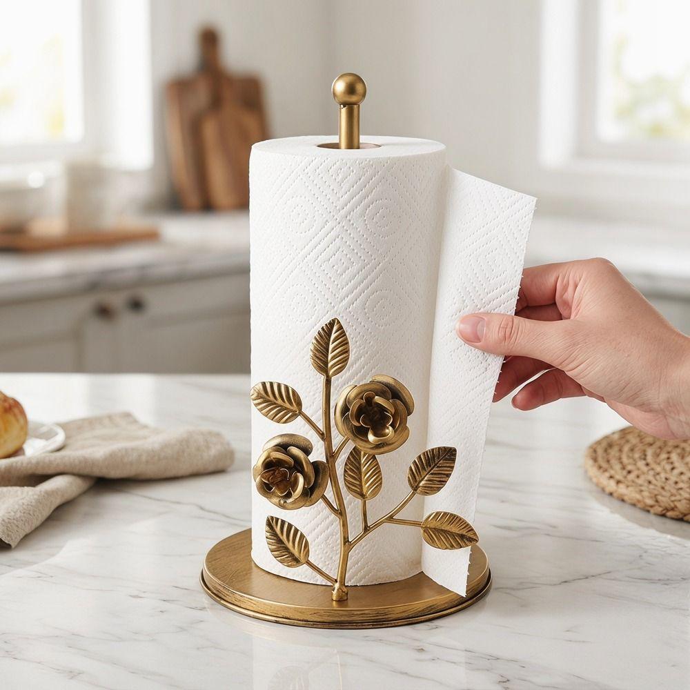 Rose Shaped Roll Paper Towel Holder Ginkgo Leaf Tissue Stand Tissue Storage Rack for Kitchen