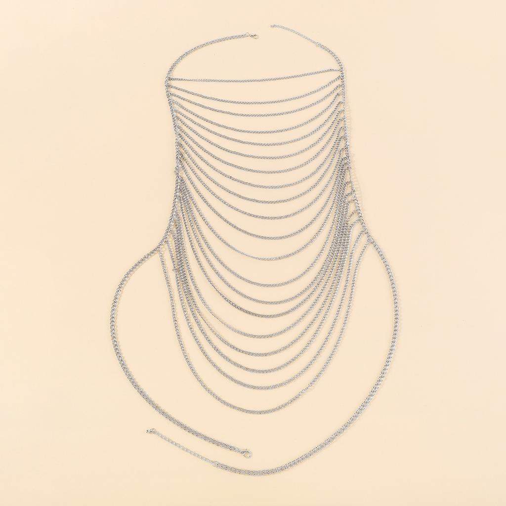 Simple And Fashionable Multi-layer Tassel Chain Chest Chain Sexy Exaggerated Bikini Halter Neck Body Chain For Women