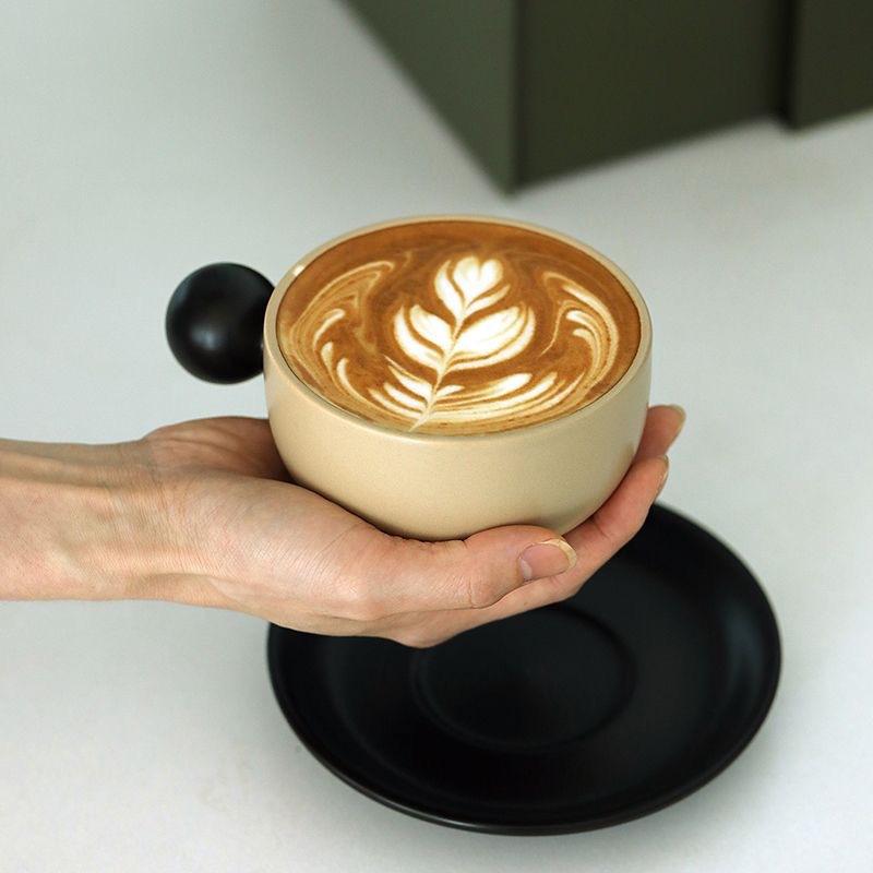 Nordic Creative Color Matching Ball Handle Ceramic Coffee Cup Saucer Office Home Afternoon Tea Cup Saucer Set Gift