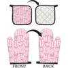 Pink Bow Coquette Decor Oven Mitts and Pot Holders Sets, PinkCoquette Preppy Kitchen Accessories Sets, Pink Ribbon Bow Preppy Heat Resistant Oven