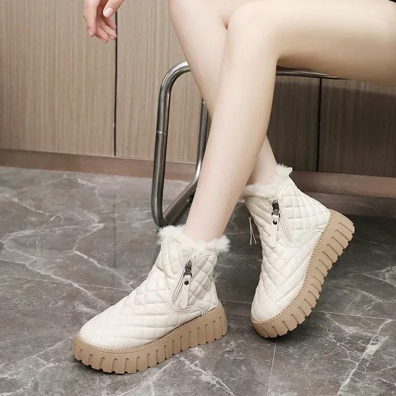 Womens Ankle Snow Boots Winter 2025 Platform Chunky Booties Shoes for Women On Promotion Lamb Work Spring Autumn Padded Y2k Pu