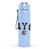 1PC NYC black bold city text print 750ml colorful plastic sports water bottle leakproof pop up lid with straw for outdoor work home use