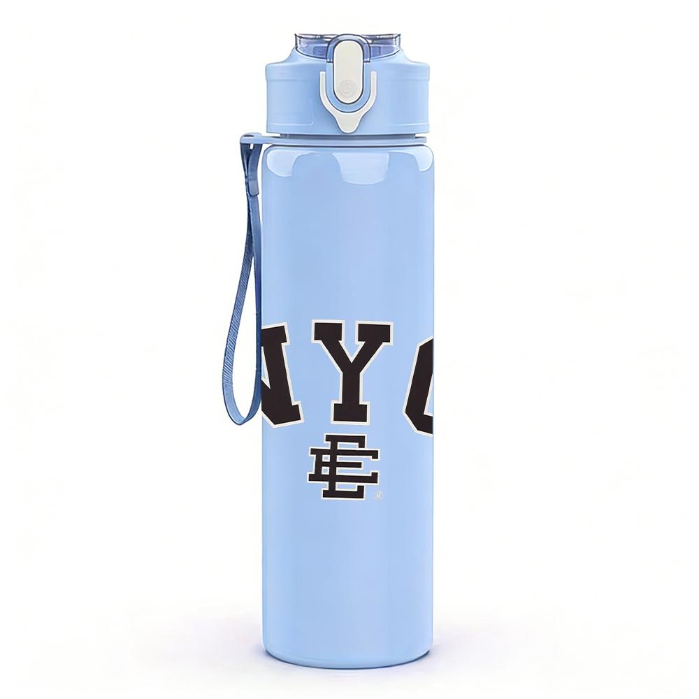 1PC NYC black bold city text print 750ml colorful plastic sports water bottle leakproof pop up lid with straw for outdoor work home use