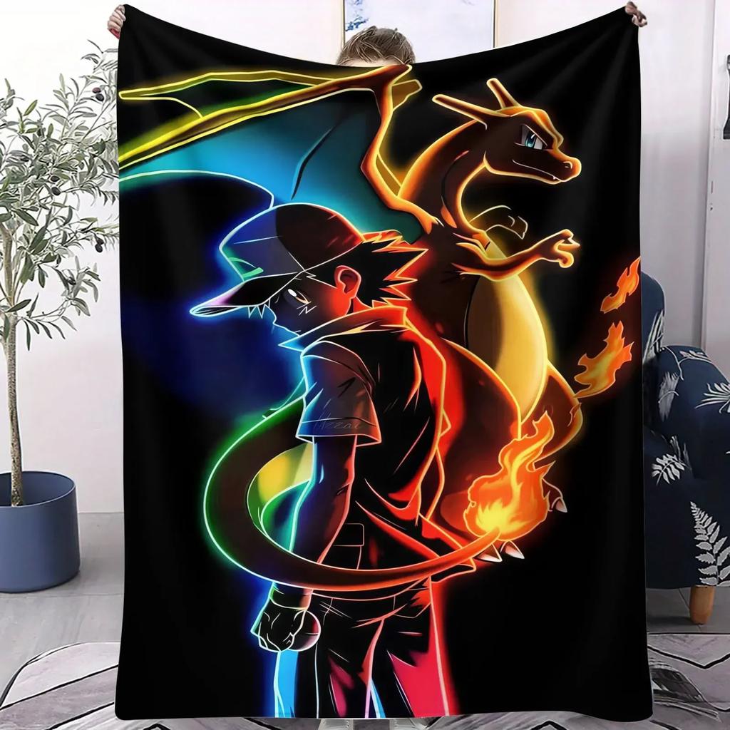 Pokemon Starter Pokemon Scenic Flannel Blanket Cartoon Anime Soft Warm Plush Throw Sofa Bed Couch Cover Camping Travel Fans Gift