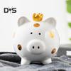 Ceramic Crown Pig Piggy Bank Golden Dot Cartoon Pig Coin Money Bank Home Office Bookshelf Desktop Decoration Ornament Kids Adults Gift