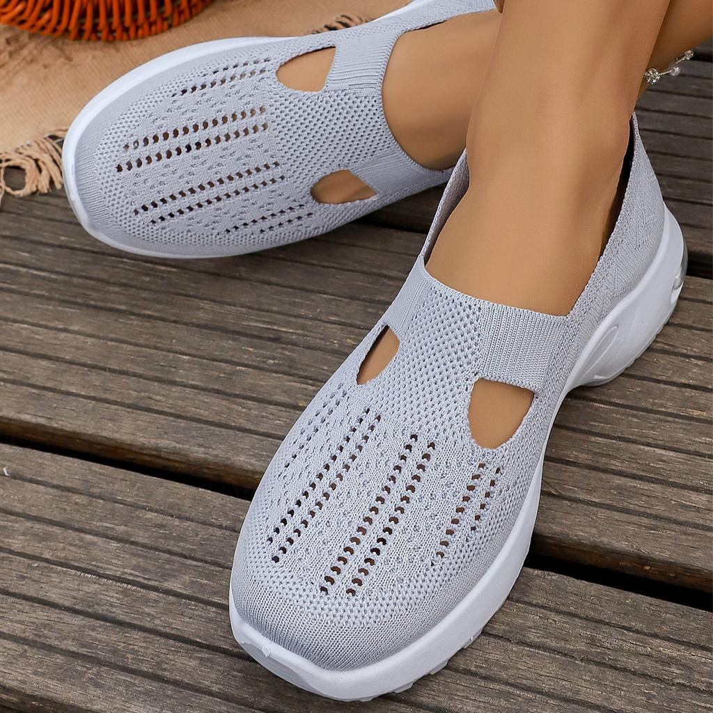 Женские спортивные кеды без шнуровки, легкие, дышащие, из сетки Flyknit, на платформе, повседневные кроссовки для ходьбы, для ежедневного ношения