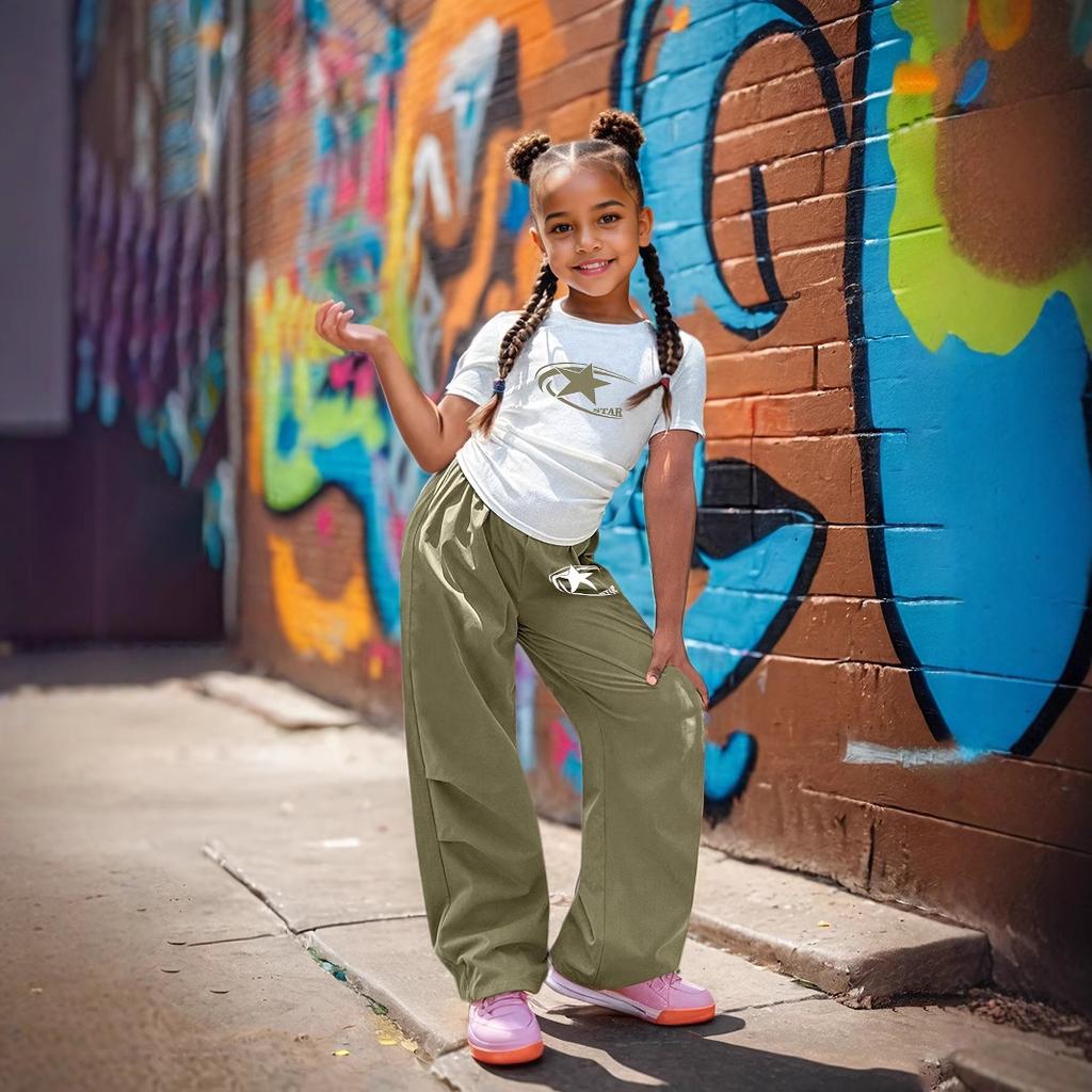 Повседневные брюки для девочек, футболка с коротким рукавом, спортивный костюм, повседневный летний детский повседневный костюм