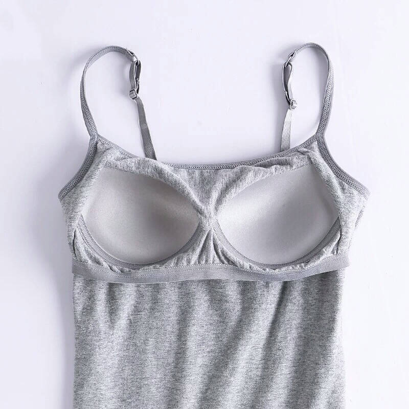 Wtempo Women Vest Tank Sexy Women Shirt Tanks Solid Camisole Tops With Built In Bra Neck Vest Padded Slim Fit Tank Tops
