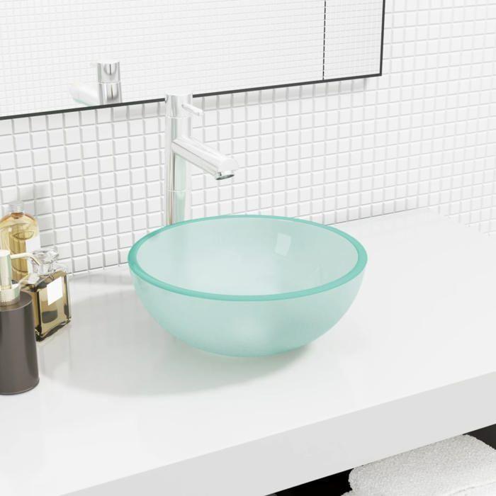 VidaXL Lavabo Vasque à Poser de Toilette Lave-mains de Salle de Bain Lavabo de Salle d'Eau Maison Intérieur Verre Trempé 345241
