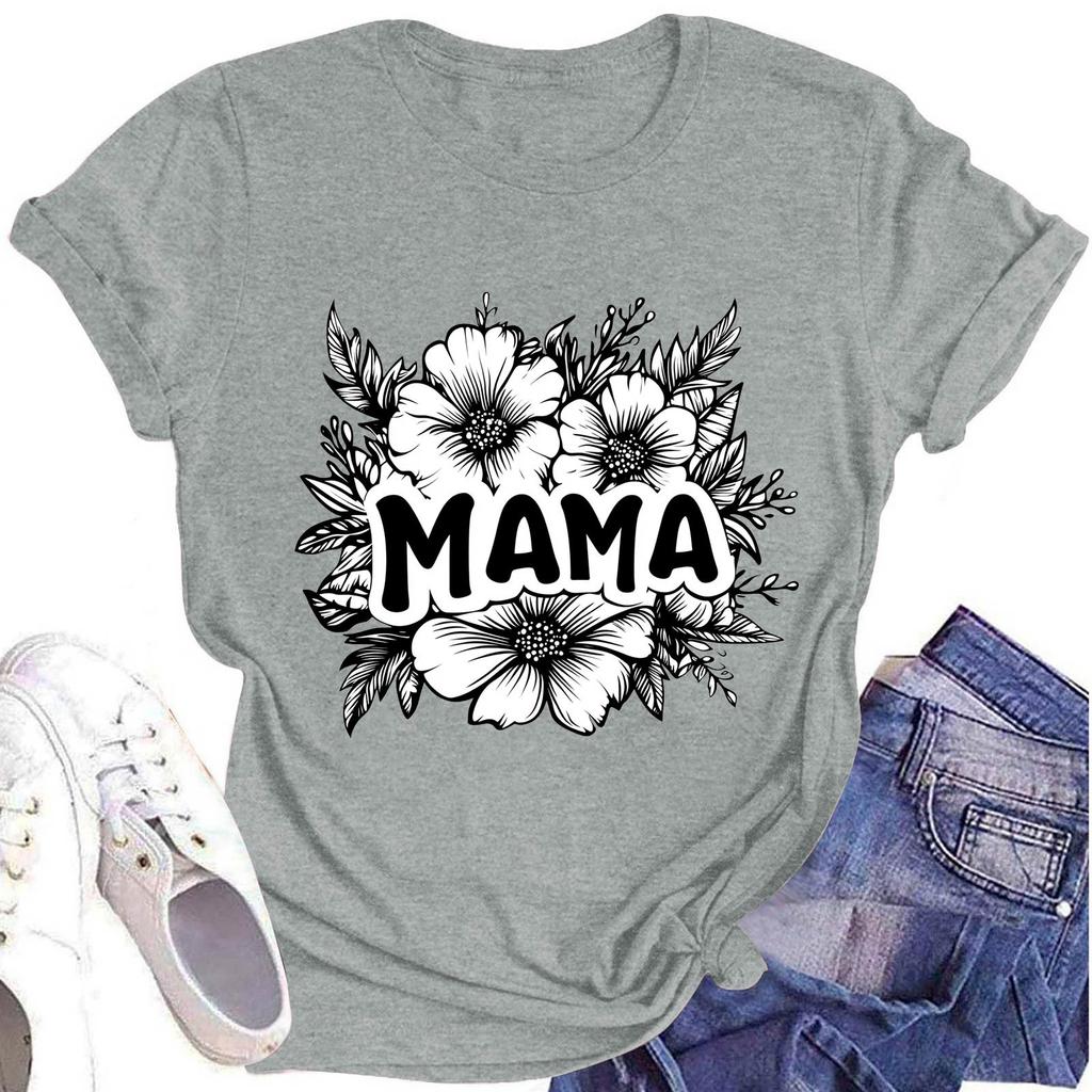 Женская модная футболка с круглым вырезом и коротким рукавом, повседневный топ с принтом ко Дню матери