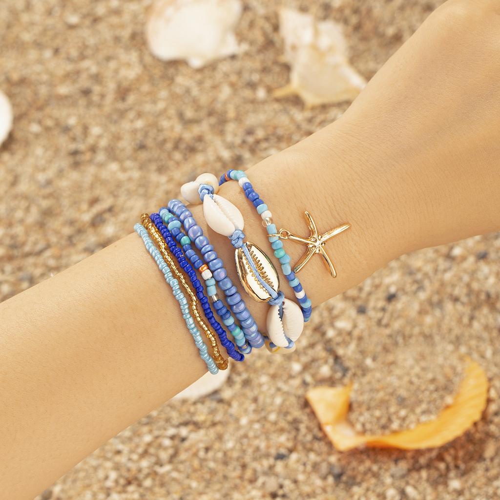 Bohemian Beads Starfish Pendant Bracelet Summer Beach Sea Shell Multilayer Jewelry Accessories