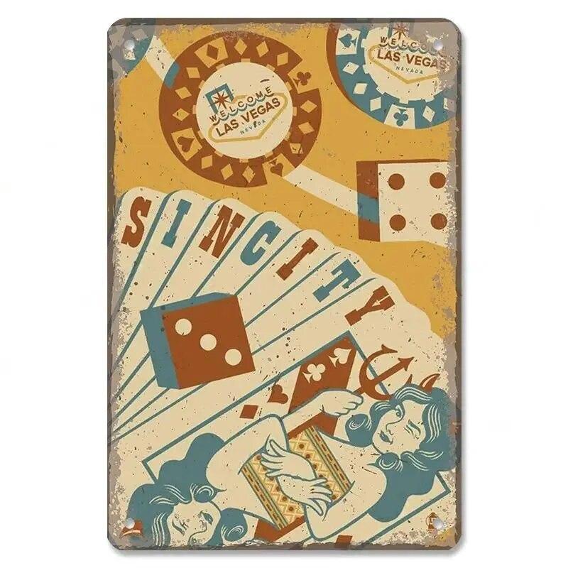 Welcome To Las Vegas Plaque Metal Tin Signs Vintage Decor Nevada Casino Metal Posters Wall Art Decor