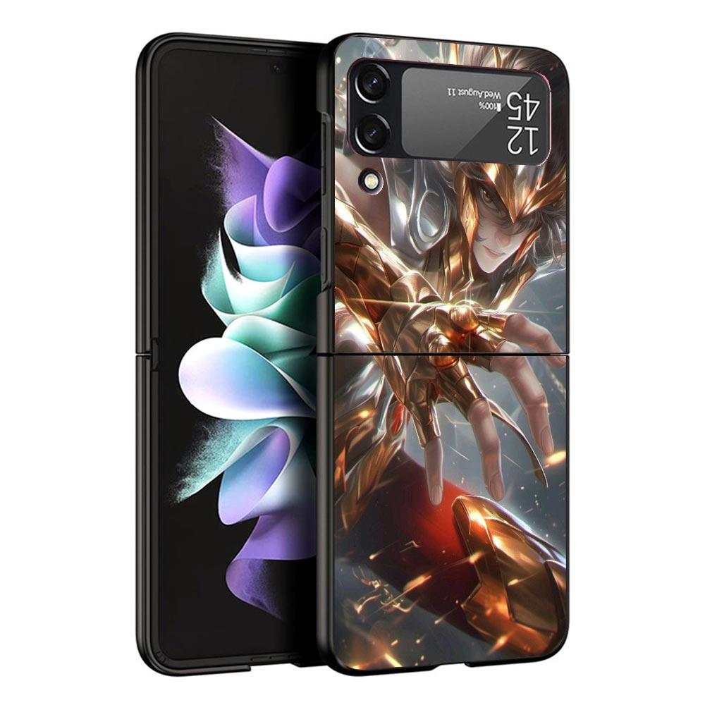 Saint Seiya Cool Black Phone Case For Samsung ZFlip7 ZFlip6 ZFlip5 ZFlip4 ZFlip3 5G Hard Protective Galaxy Z Flip 3 4 5 6 7 Cove