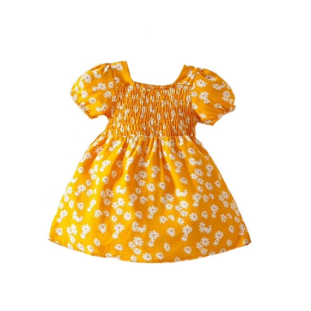 Square Collar Summer Flower Dress Puff Sleeve Toddle Dress Baby Girls Princess Dress Summer