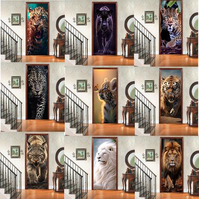 Леопардовый Тигр Дверь Холодильник Украшение Наклейки животное Простые Абстрактные Линии Цветы Обои Для Гостиной Домашний Декор Спальня Художественные Наклейки