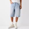 Men Denim Shorts Mid-rise Button Zipper Fly Summer Jeans Straight Wide Leg Denim Shorts with Pockets