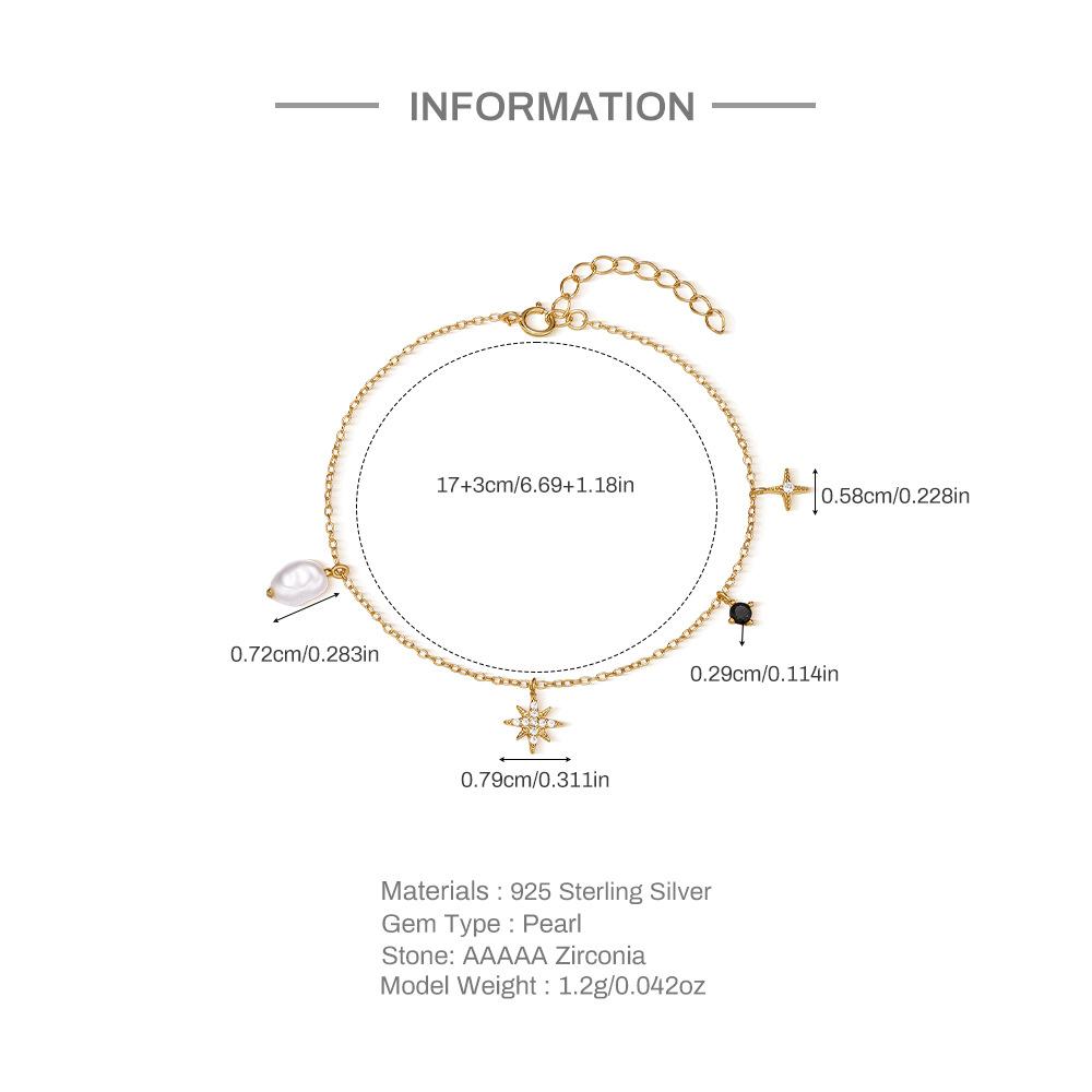 Модный наборный женский браслет из стерлингового серебра S925 с восьмиугольной звездой и бриллиантами особой формы и жемчугом