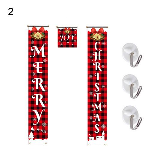 Pwichdn С Рождеством Красный Черный Сетка Куплет Крыльцо Висит Баннер Рождественская Вечеринка Орнамент