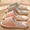 Linen-Cotton Slip-Ons: Large Women's & Men's Silent Indoor Slippers for Spring/Autumn